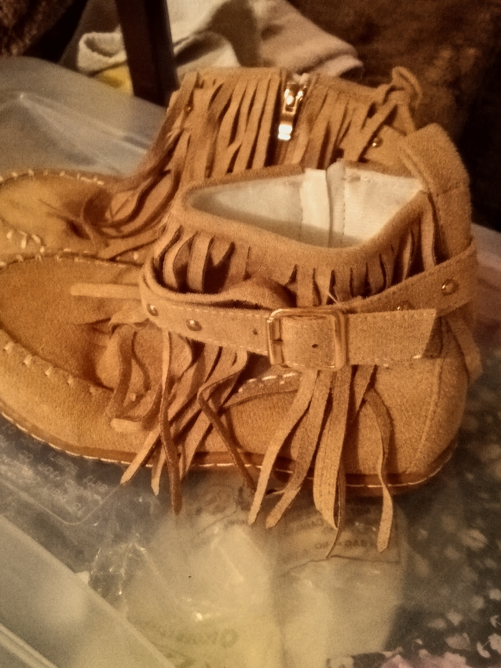 Fringed Suede moccasins Ankle Boots - Tan size 5.5-6
